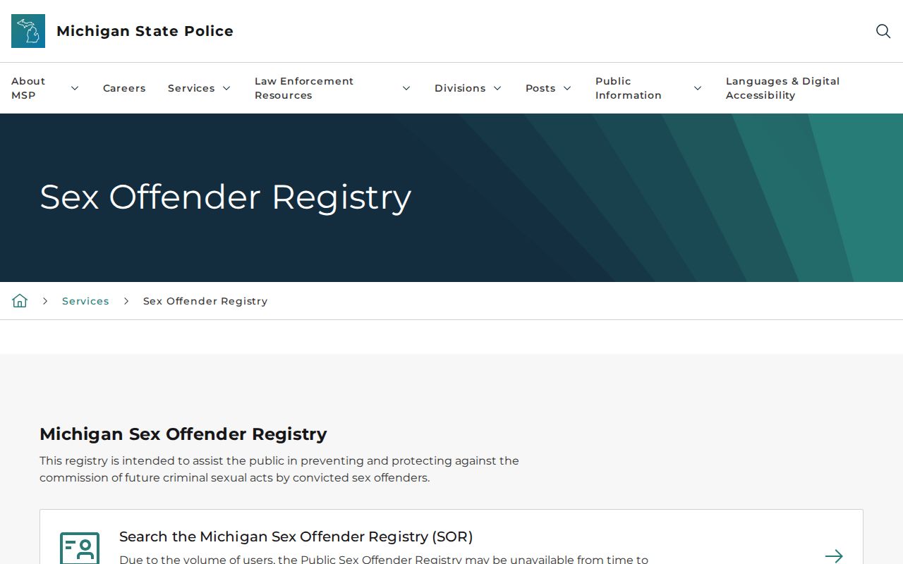 Kalkaska County sex offender lookup guidance from Michigan State Police