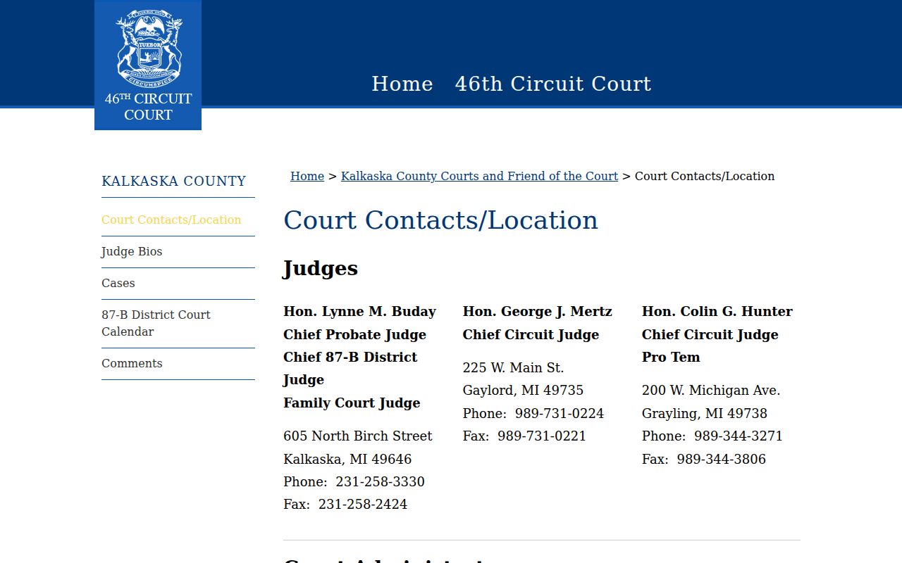 Kalkaska County criminal history court contacts