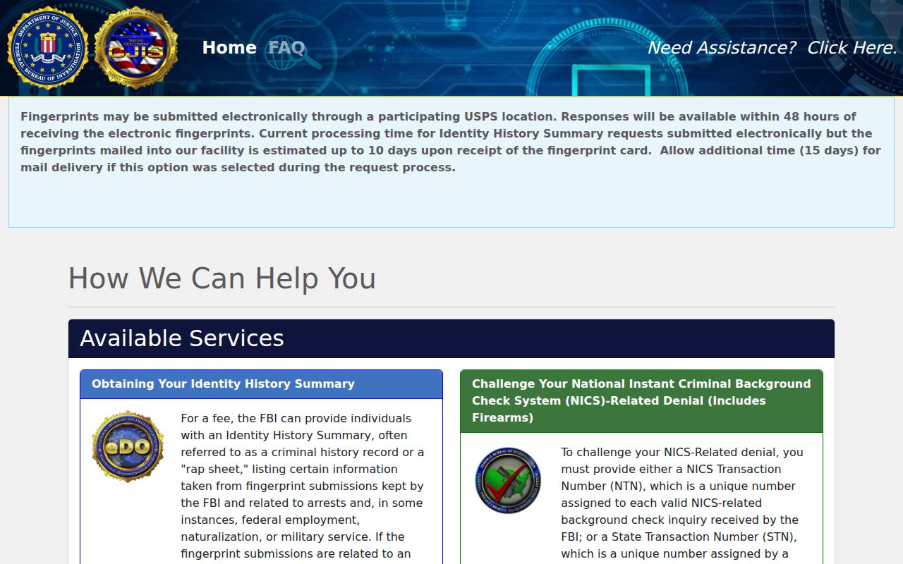 Kalkaska County criminal history FBI identity review portal