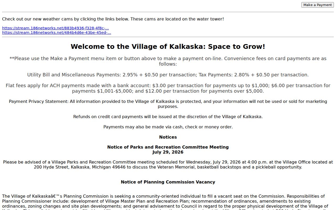 Kalkaska criminal records Village Hall hours